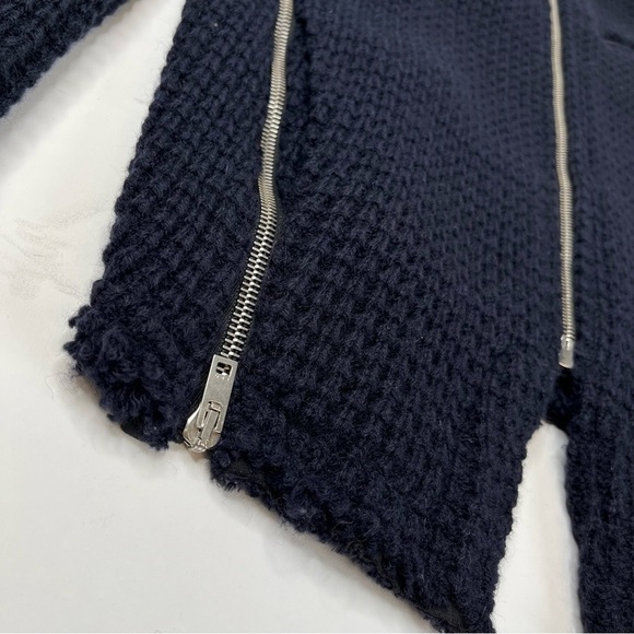 IRO Ceylona Navy Blue Waffle Pattern Knit Black Quilted Leather Edgy Zip Blazer - Picture 7 of 15